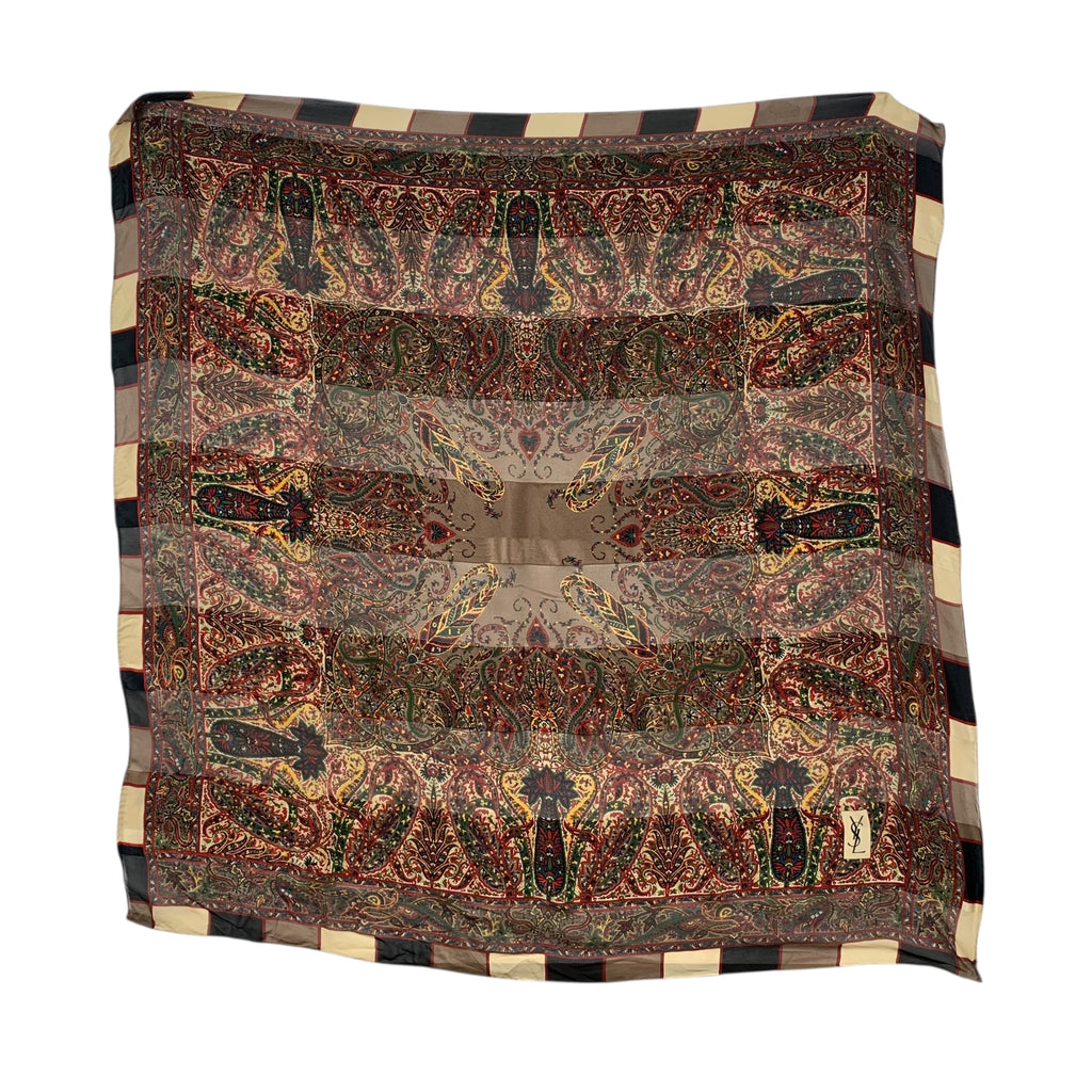 Vintage YVES SAINT LAURENT PARIS YSL Paisley Silk Scarf Hand Rolled Shawl Neckerchief Reflection Geometric