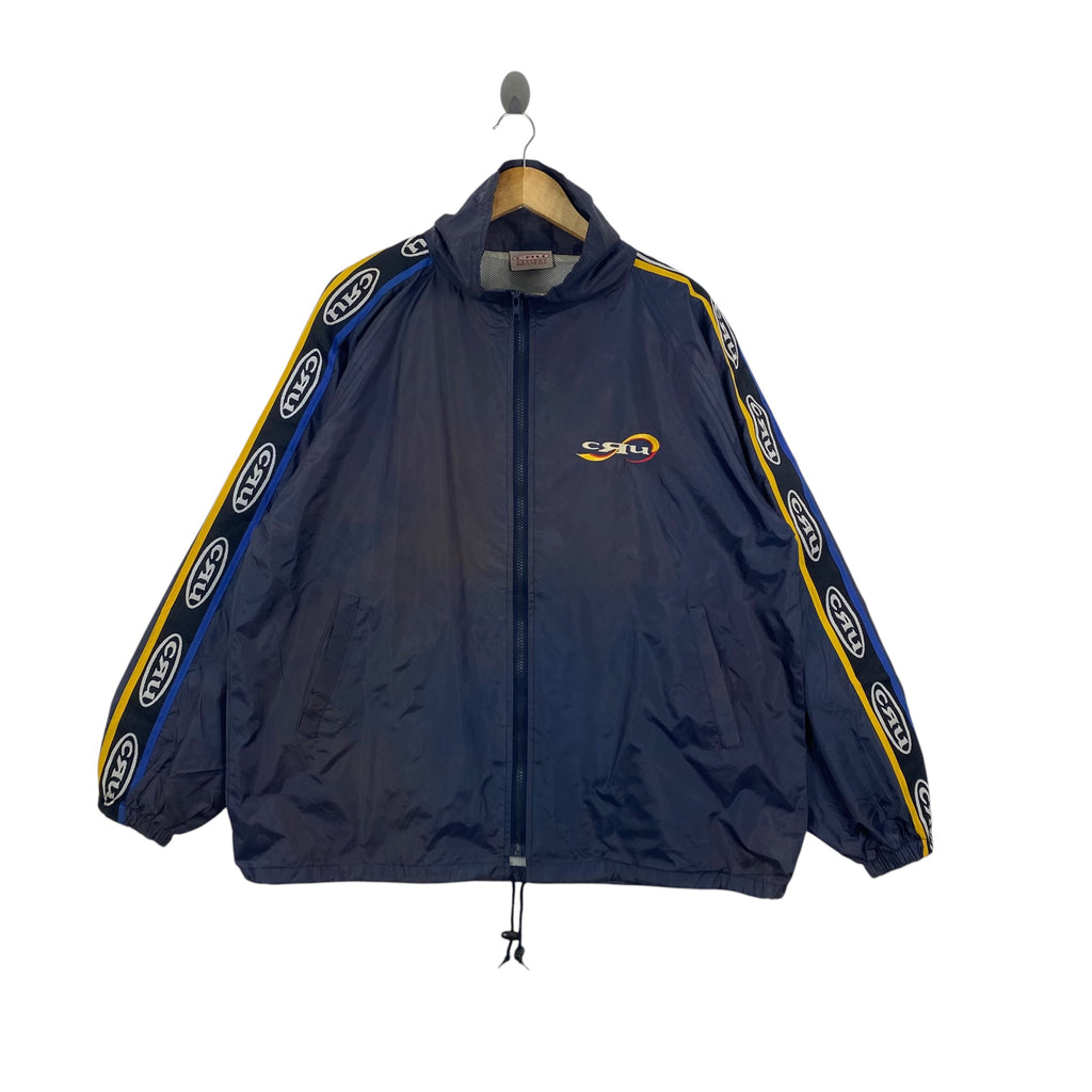 Vintage 90s CRU SKATEBOARD SURF Windbreaker Jacket Track Jacket Side Stripe Logo Tape Retro Streetwear