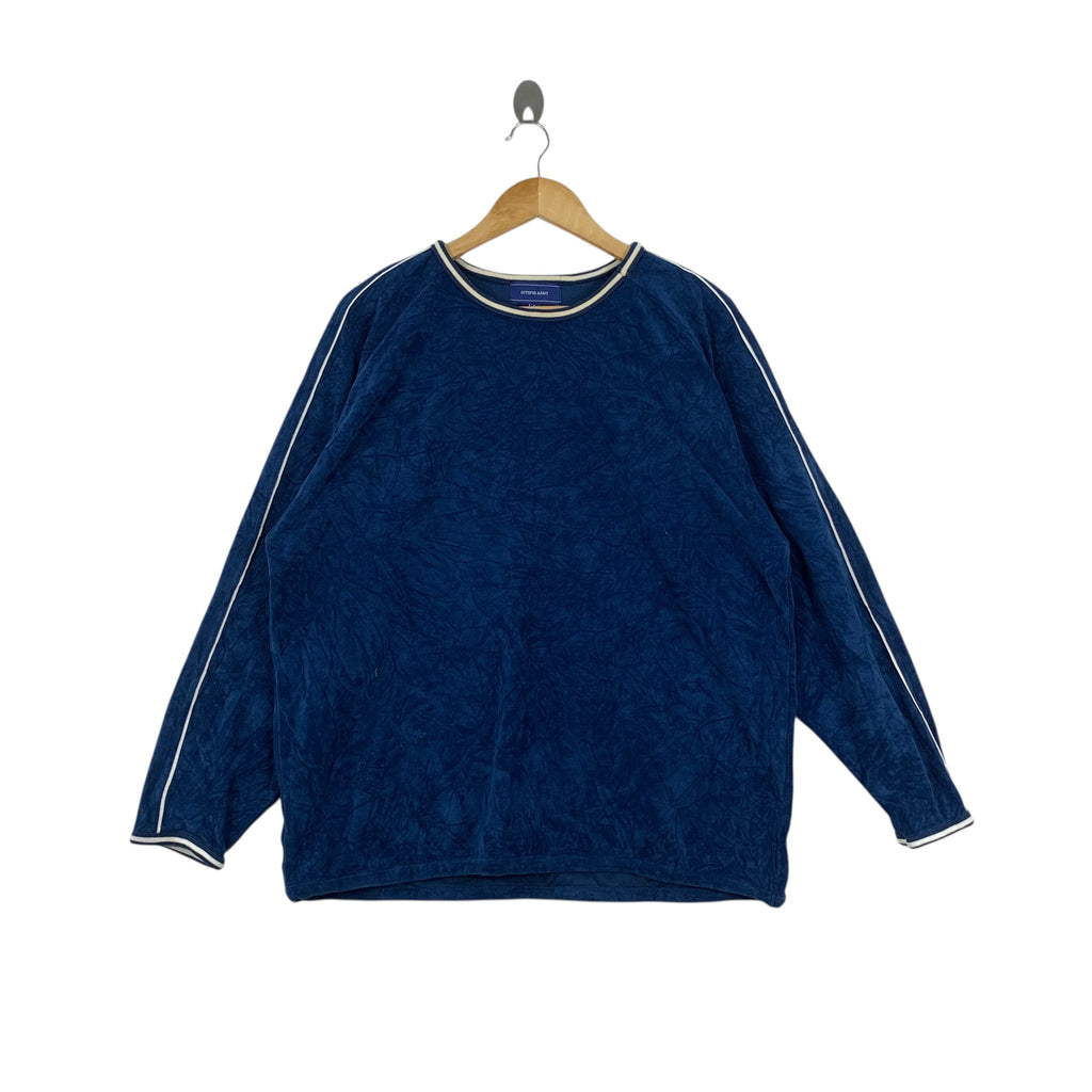 OCTOPUS ARMY JAPAN Minimalist Design Suede Fleece Blue Baggy Sweater Pullover Jumper