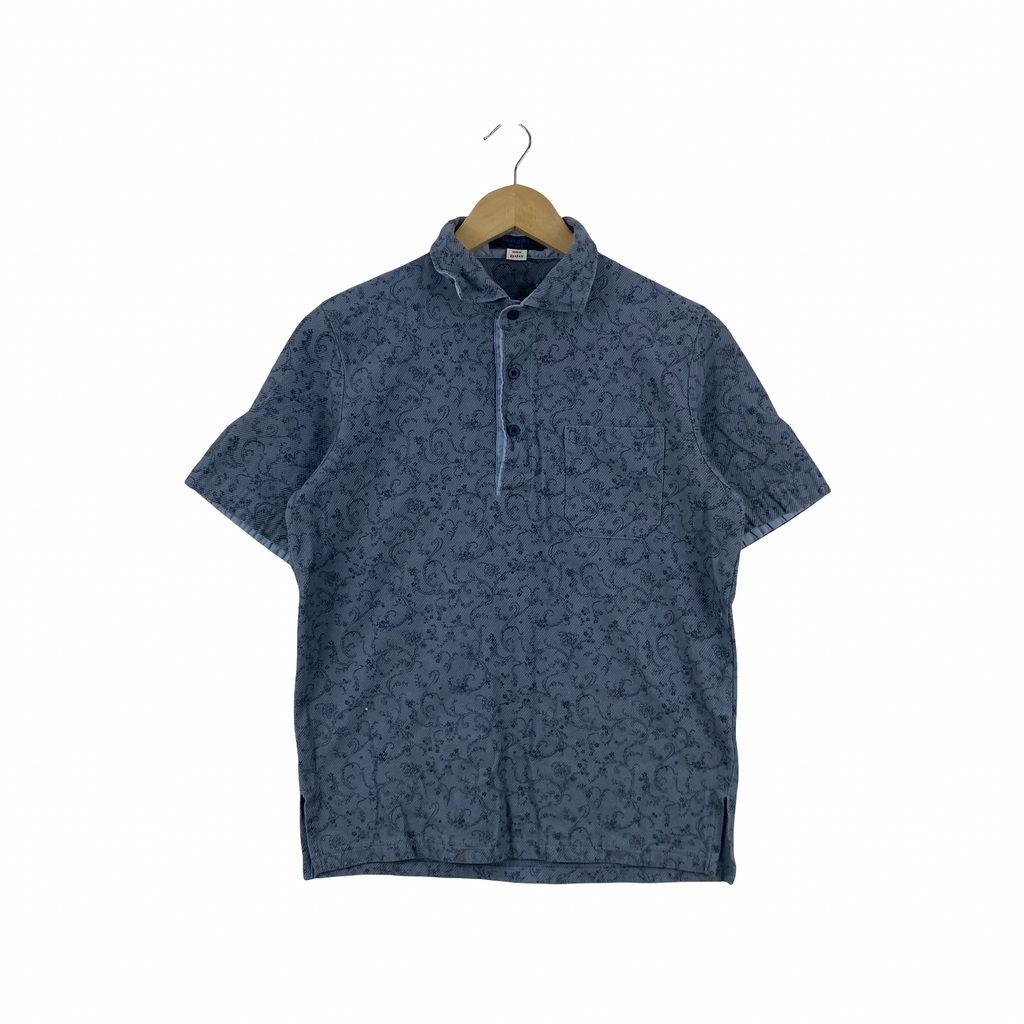 Vintage YUMI KATSURA HOMME Paisley Pattern Knit Polo Shirt Designer Casual Short Sleeve