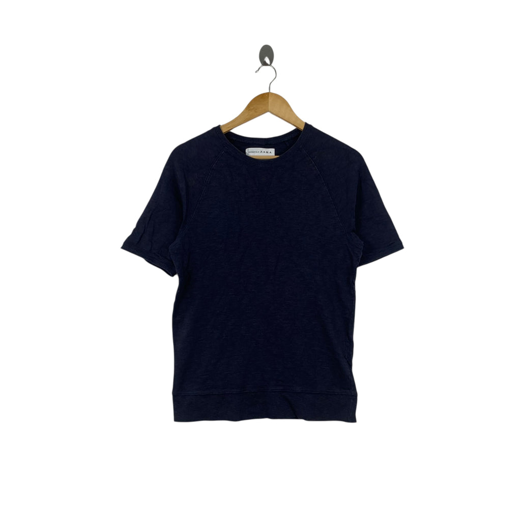 ZARA ESSENTIALS SLUB Collection Pure Indigo Tee Shirt Top Minimalist Design