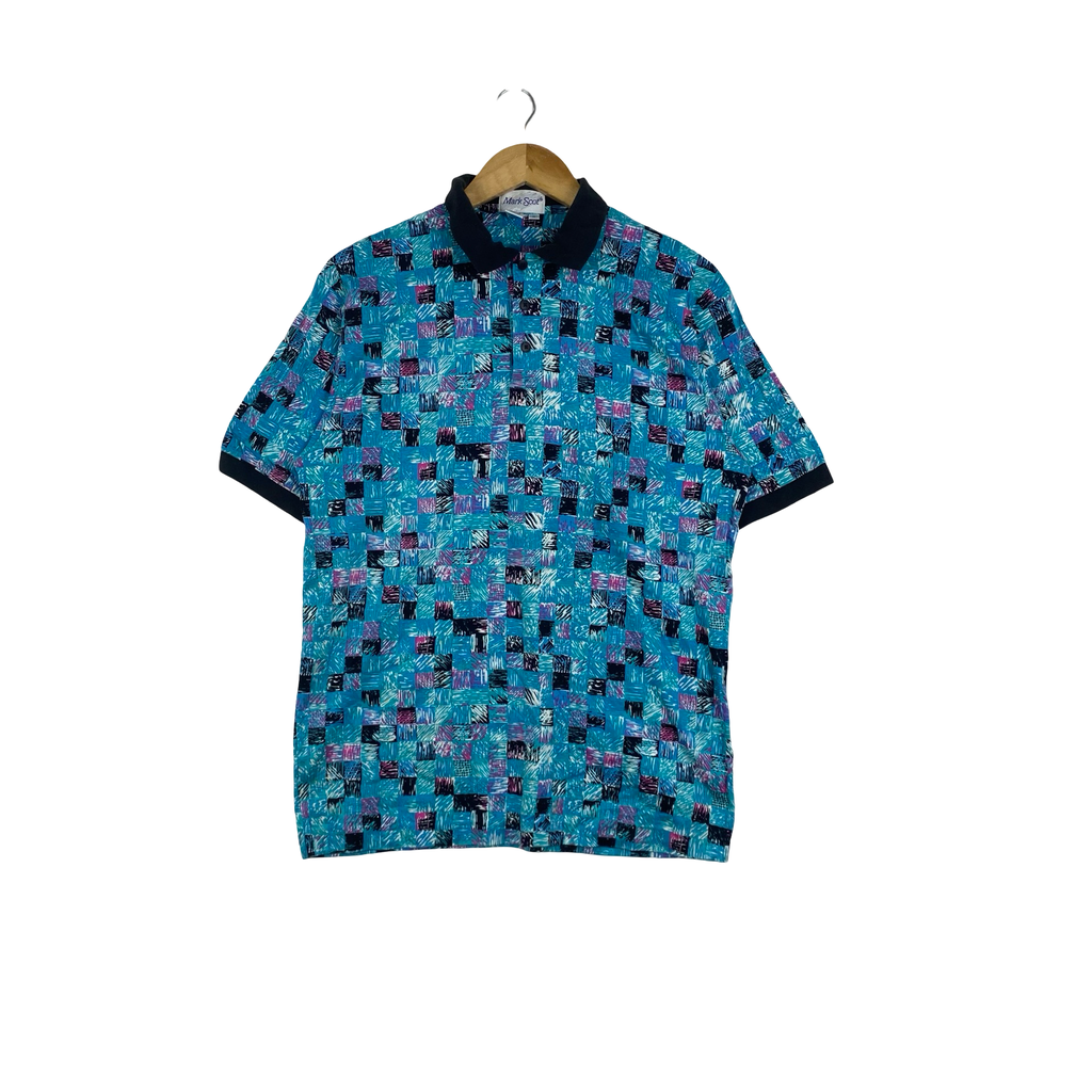 Vintage 80s MARK SCOT Abstract Geometric Pattern Polo Shirt Mercerized Short Sleeve Collared Shirt