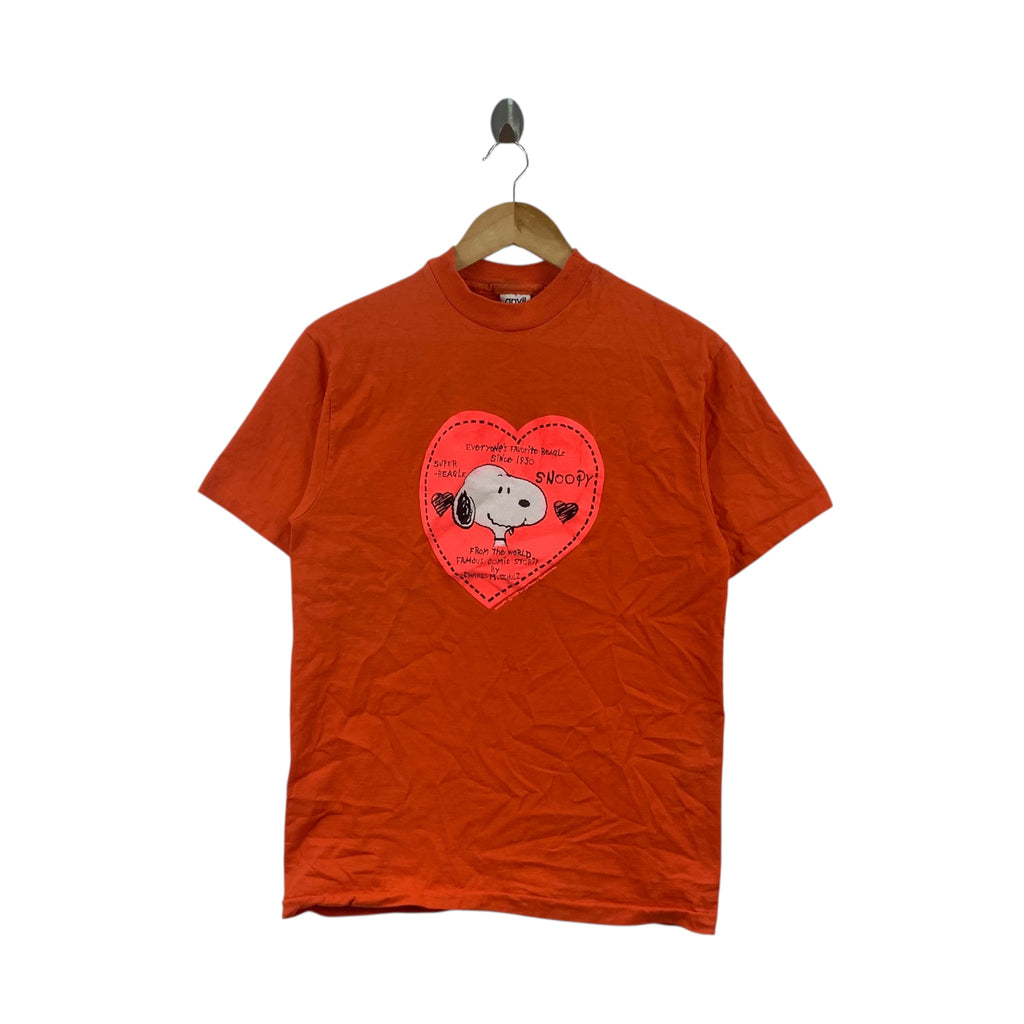 Vintage PEANUTS SNOOPY WOODSTOCK Orange Tee Shirt Top Comic Strip