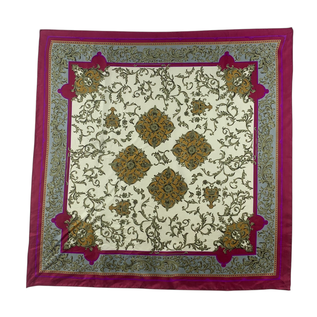 Vintage ORNATE FLORAL DAMASK Silk Scarf Hand Rolled Shawl Neckerchief