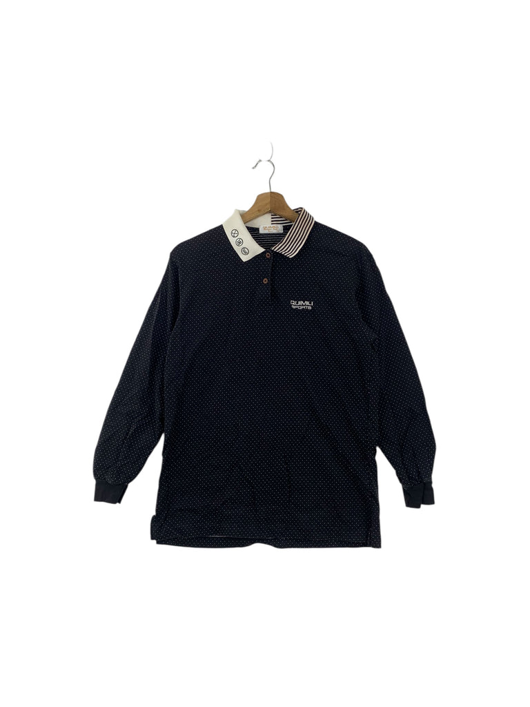 Vintage QUIMILI SPORT GOLF Collection Polka Dot Polo Tee Shirt Top Long Sleeve