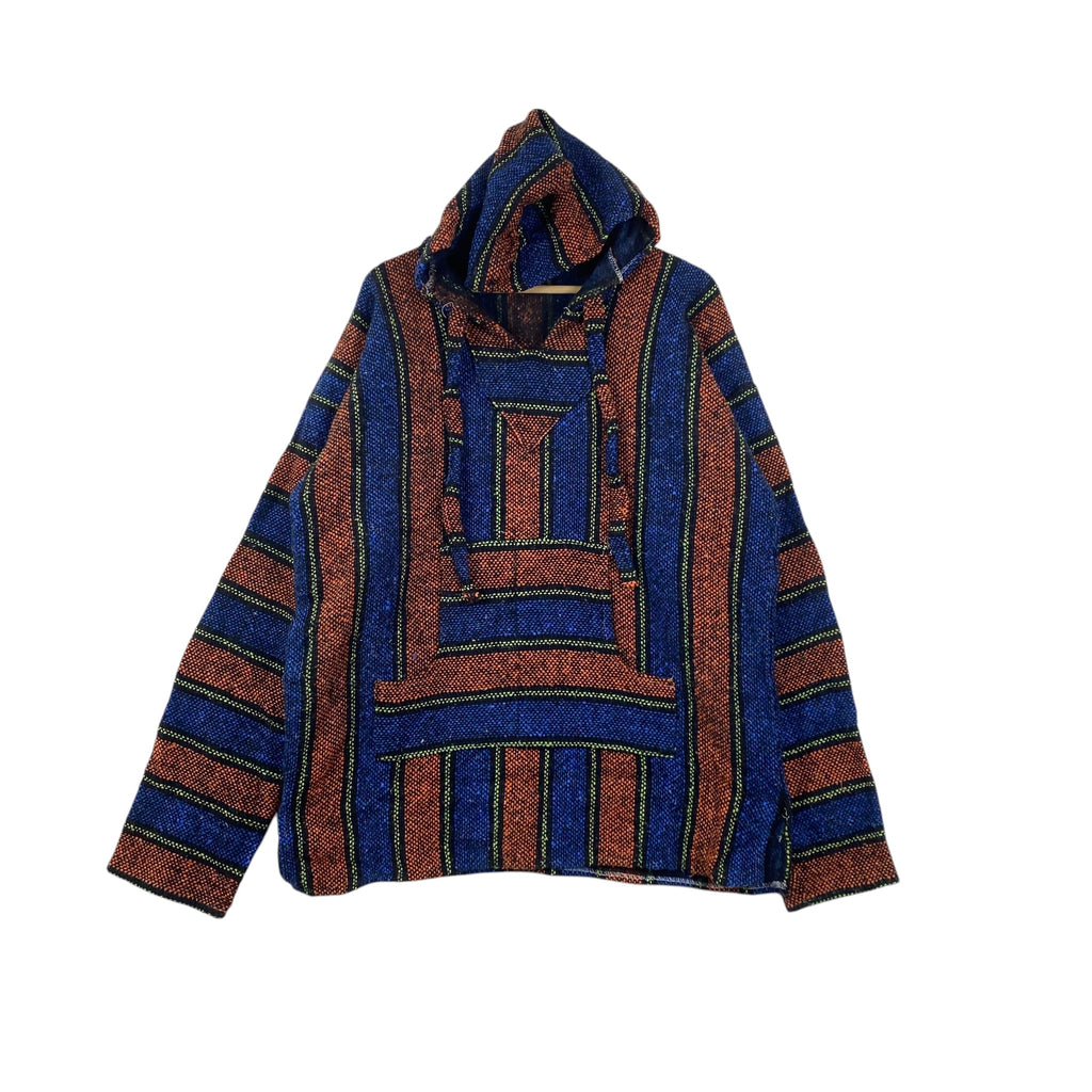 Vintage MEXICAN BAJA Hoodie Pullover Striped Pattern Hippie Boho Surfer Grunge Streetwear