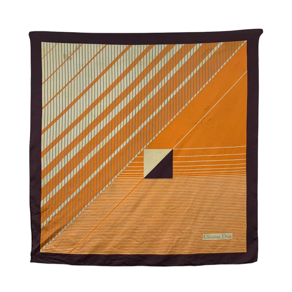 Vintage CHRISTIAN DIOR PARIS  Geometric Stripe Silk Scarf Hand Rolled Shawl Neckerchief Diagonal Pattern