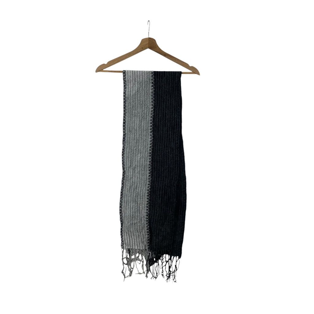 Vintage JAPAN TRADITIONAL Minimalist Design Striped Muffler Scarf Shawl Fringes