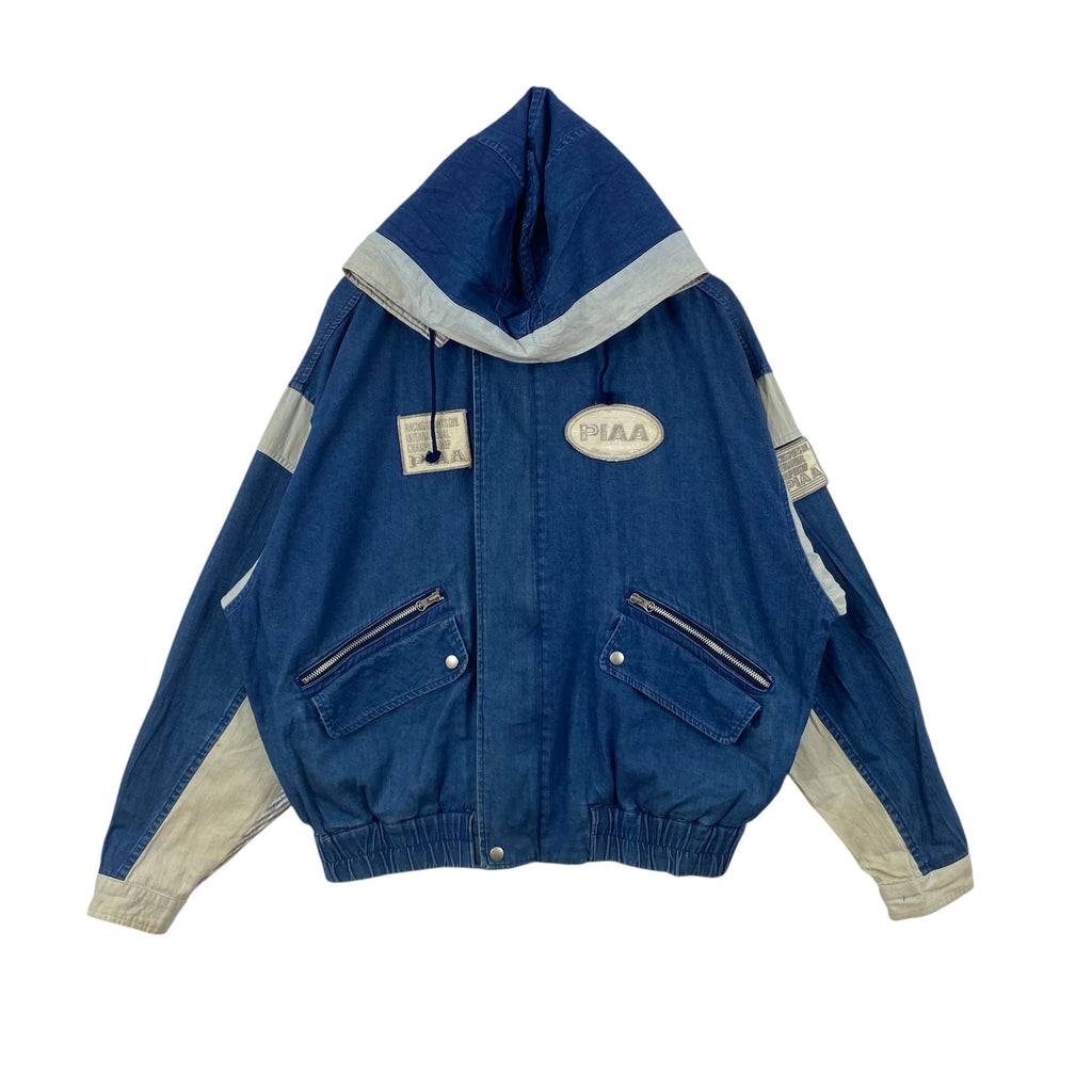 Vintage PIAA SPORTS ELEGANCE Japan Racing Denim Hooded Jacket  Zip Bomber Windbreaker Style