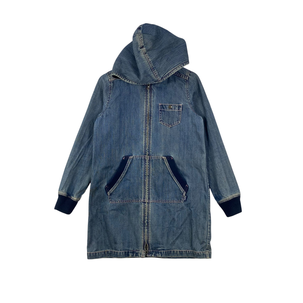 Vintage X-GIRL PUNK Y2K Japan Denim Hoodie Jacket Zip Up Full Front Button Pocket Long Sleeve Wash Streetwear Unisex Casual Workwear