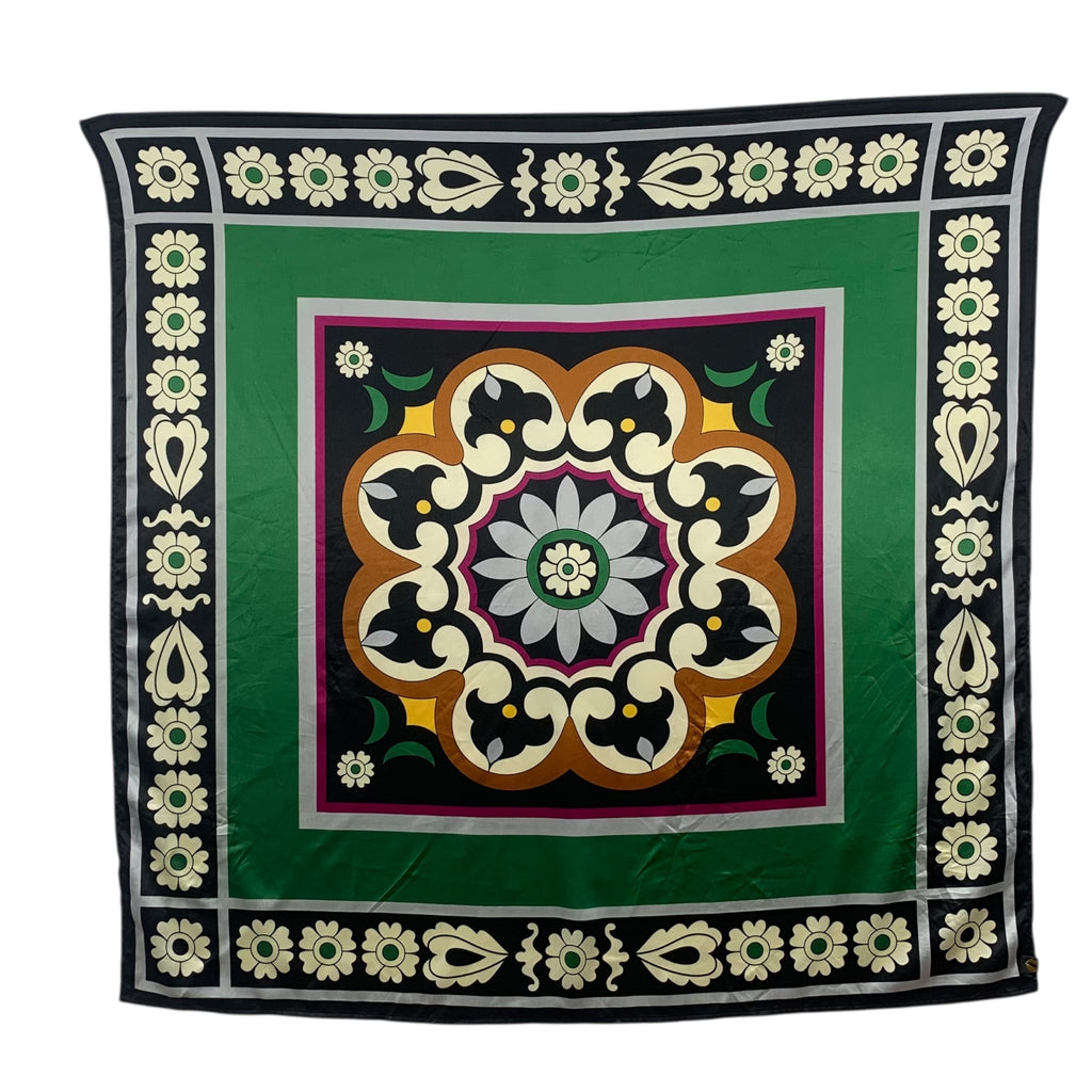 Vintage GEOMETRIC FLORAL MEDALLION Baroque Silk Scarf Hand Rolled Shawl Neckerchief