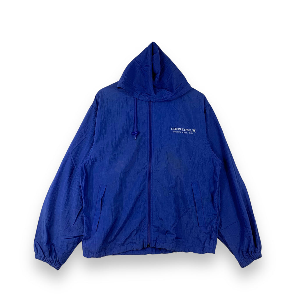 Vintage CONVERSE ALL STAR Windbreaker Zip Up Jacket Nylon Blue Hoodie Made In Japan