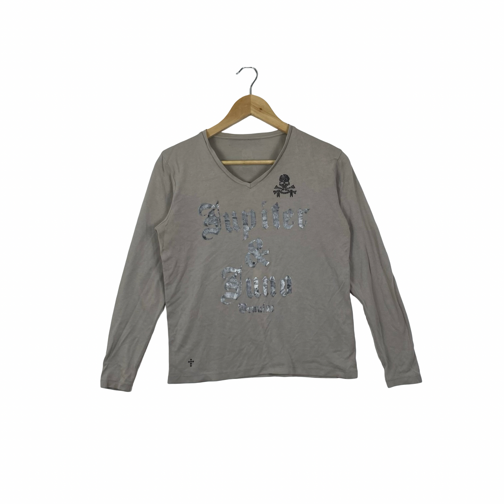 Vintage JUPITER & JUNO Long Sleeve V-Neck T-Shirt Spell Out Graphic Y2K Casual