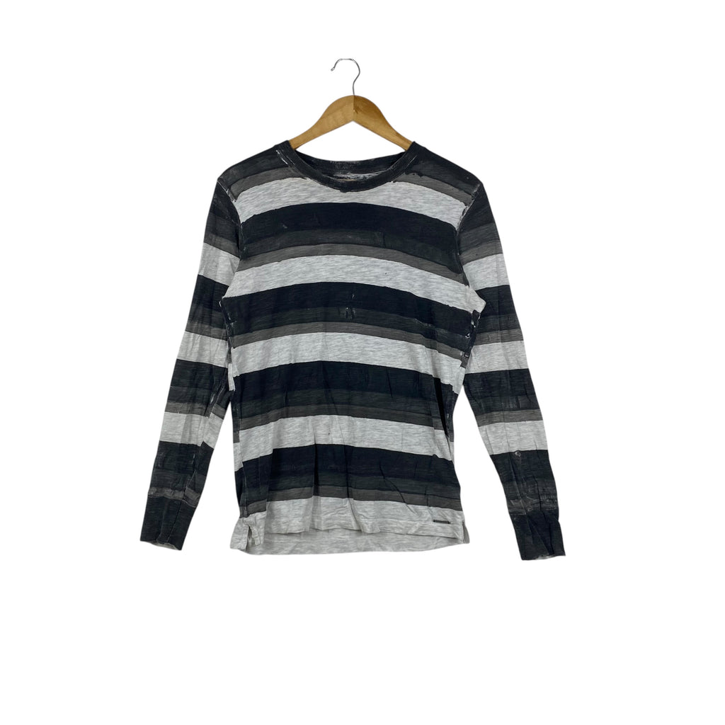 Vintage DIESEL Striped Long Sleeve Tee Shirt Y2K Distressed Knit Graphic Casual Streetwear