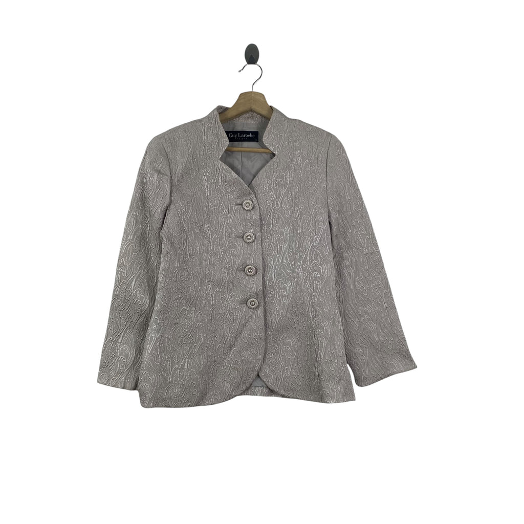 Vintage GUY LAROCHE Paris Blazer Jacket Textured Paisley Pattern Elegant Classic Formal Suit Jacket Style Button Front Long Sleeve