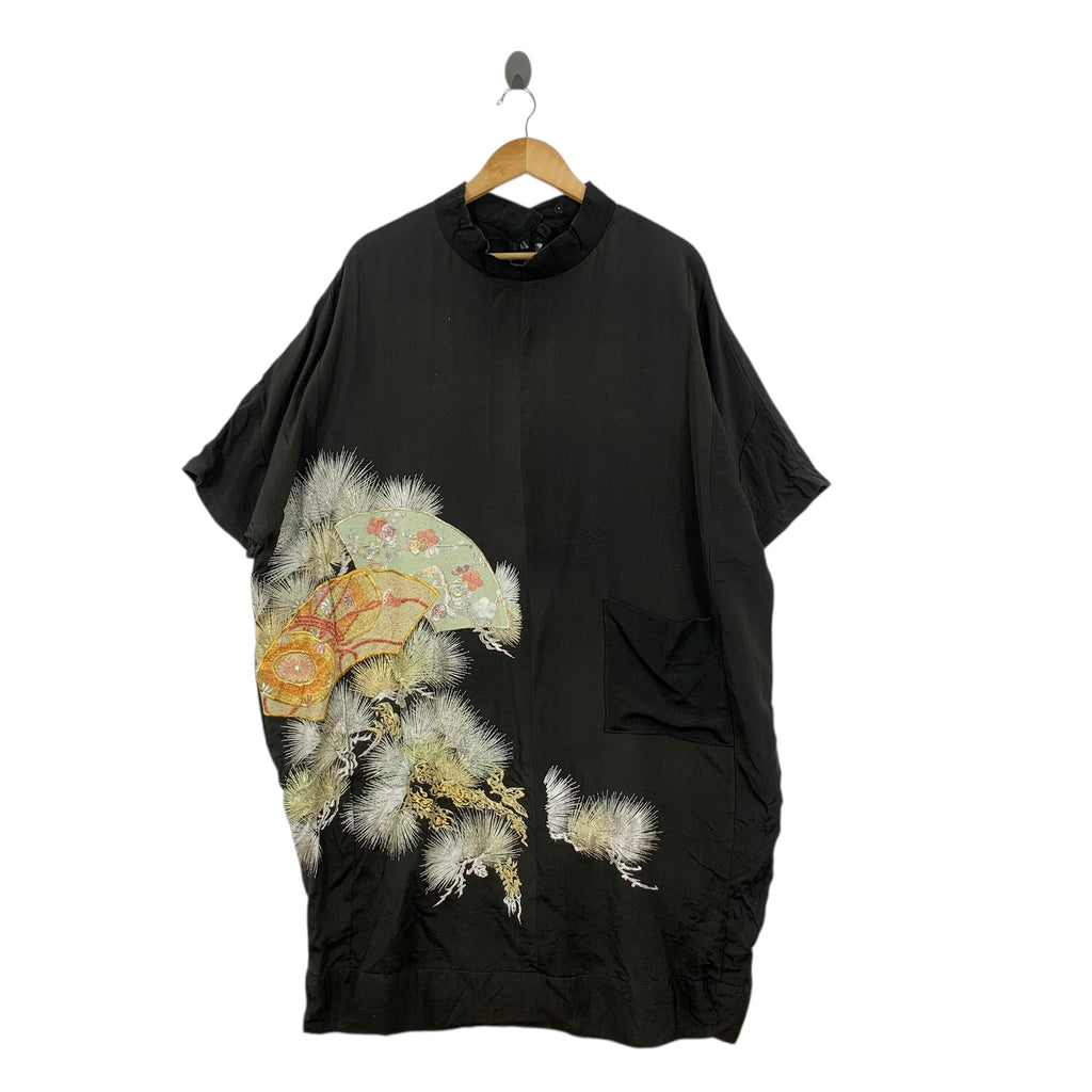Vintage 70s KIMONO SAKURA JAPAN Traditional AOP Robe Coat Temple Onsen Yukata Dress Jacket Coat