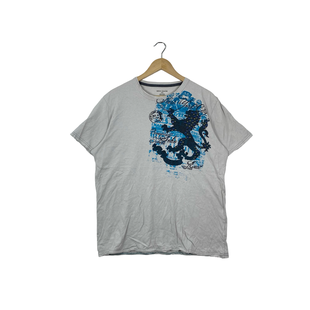 Vintage DKNY JEANS Graphic Lion Crest T-Shirt Spell Out Streetwear