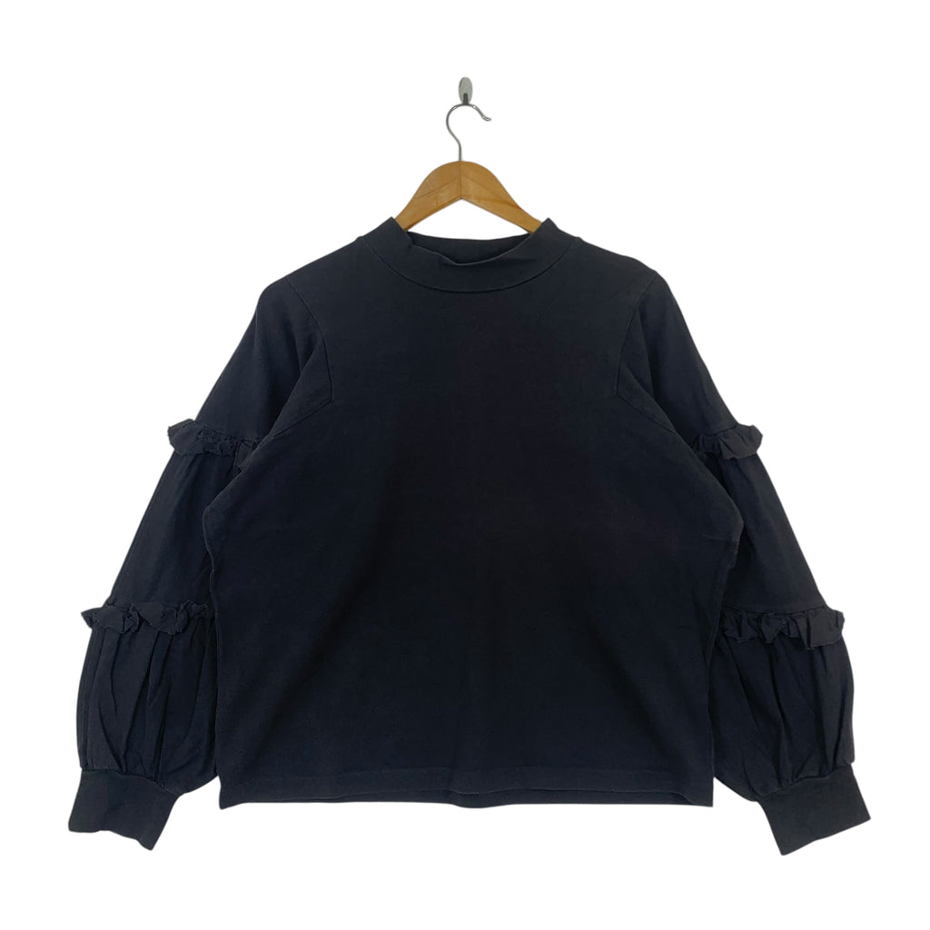 RNA JAPAN Designer Black Puff Ruffle Sleeve Sweatshirt