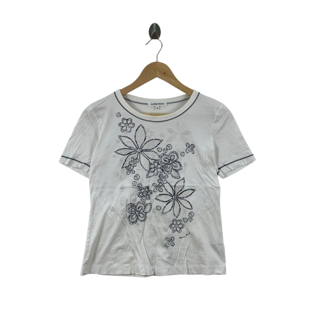 Vintage HANAE MORI JAPAN Floral Painting Tee Shirt Top Flower Collection