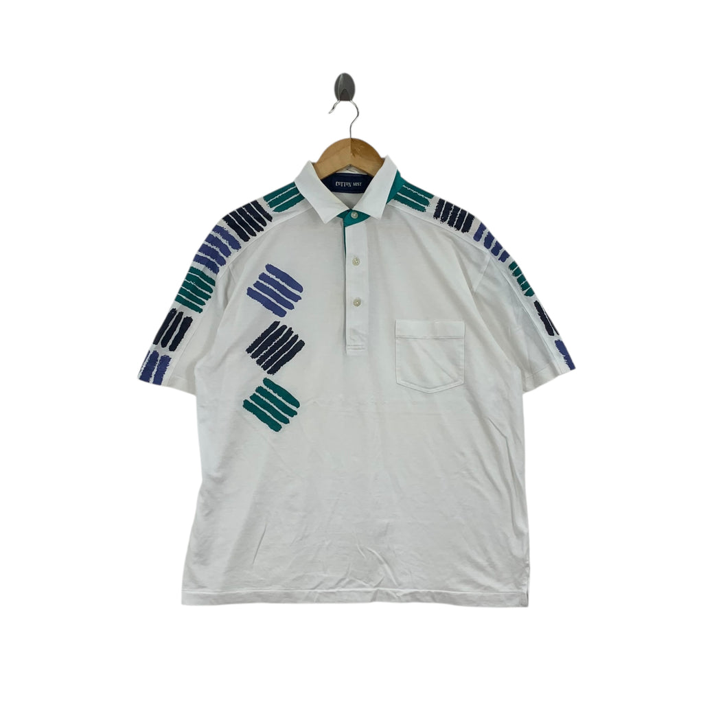 Vintage 90s COTTON MIST  Abstract Painting Jersey Polo Tee Shirt Top Design Studio