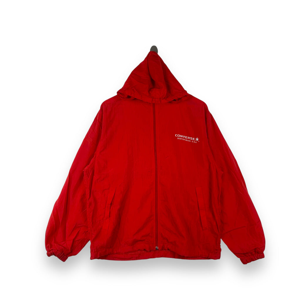 Vintage CONVERSE ALL START Windbreaker Red Jackt Zip Up Nylon Hoodie Made In Japan