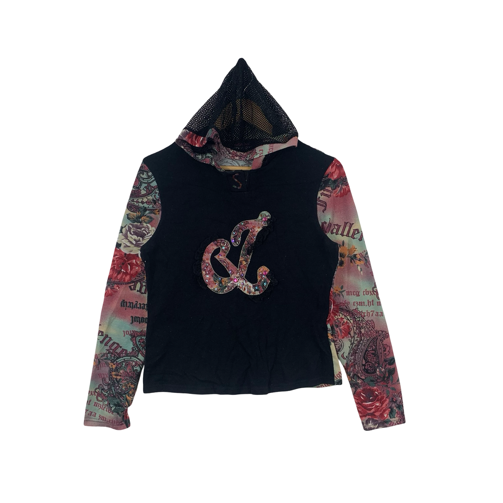 SOLSTICE Paisley And Floral Appliqué Logo Hoodie Top Pullover