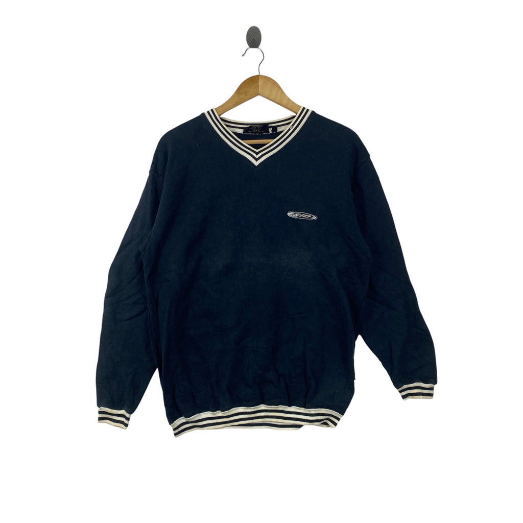 Vintage 90s SHADES APPROVAL JAPAN V-Neck Pullover Sweatshirt Jumper Striped Collar Cuffs Retro Streetwear Casual Crewneck Style