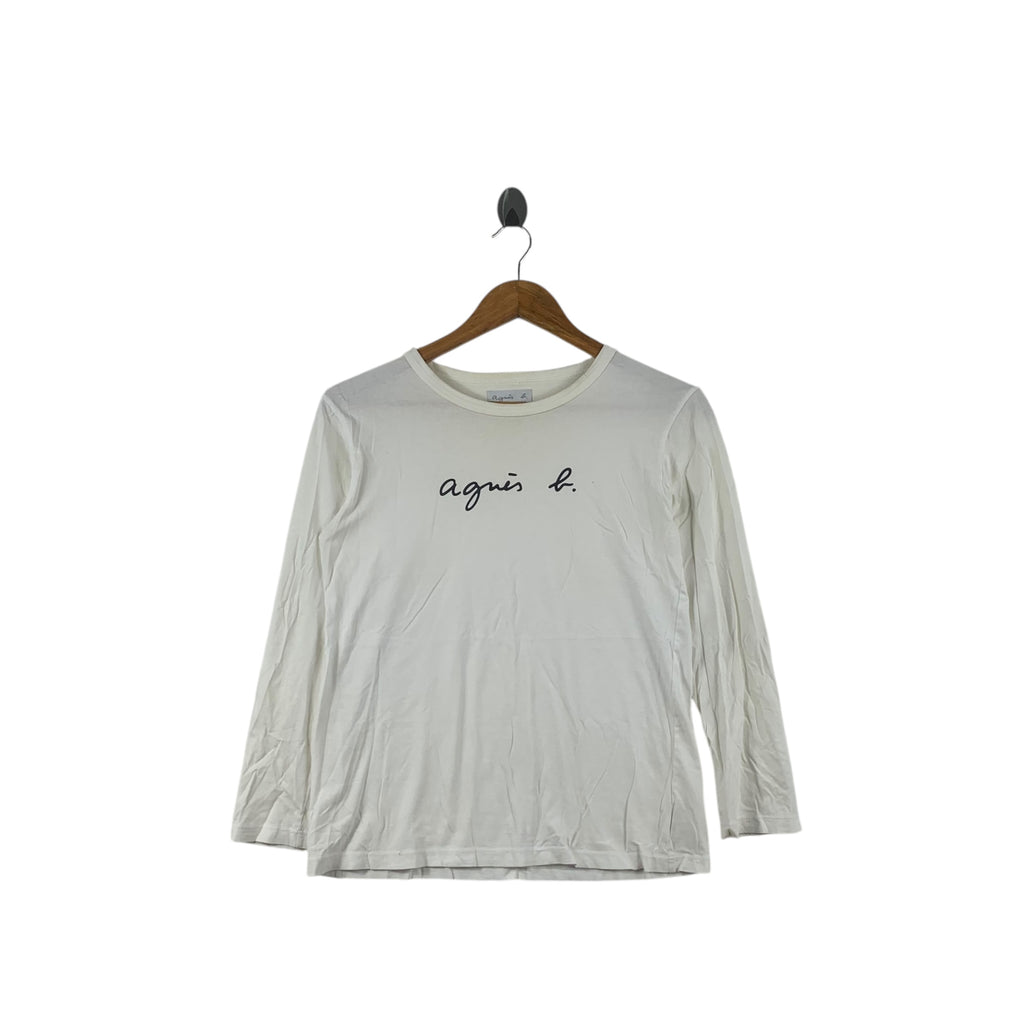 Vintage AGNES B. PARIS Signature Logo Tee Shirt Top Long Sleeve Made In Japan
