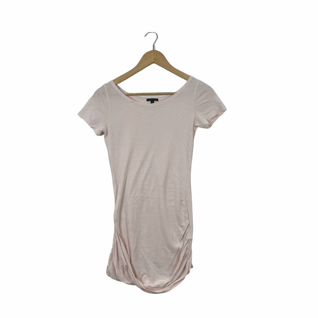 Vintage THEORY Plain Ruched Tee Shirt Top Dress Made In Peru