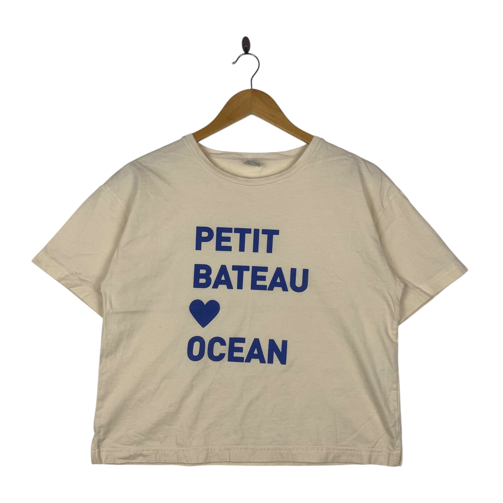 PETIT BATEAU FRANCE Love Ocean Organic Cotton Tee Shirt Top Cream Short Sleeve