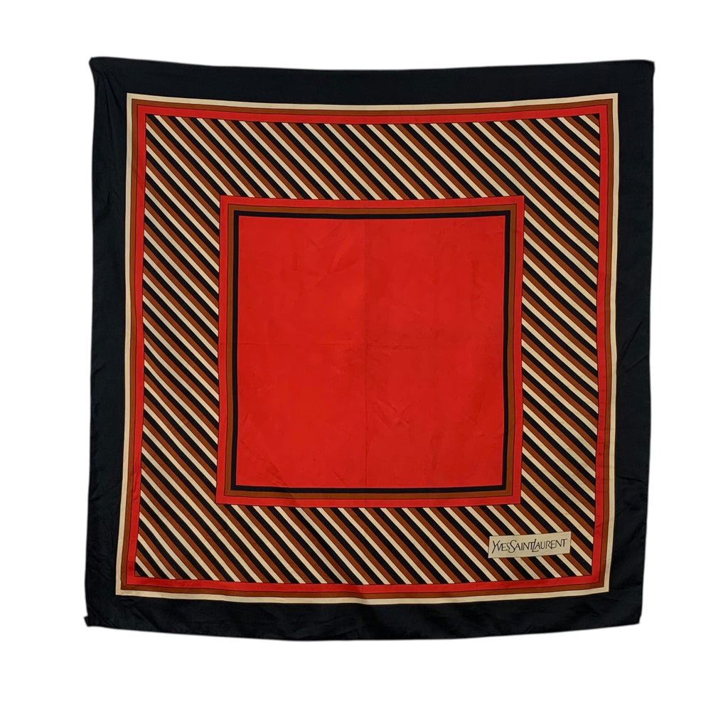 Vintage YVES SAINT LAURENT PARIS YSL Diagonal Silk Scarf Hand Rolled Shawl Neckerchief Stripe Geometric