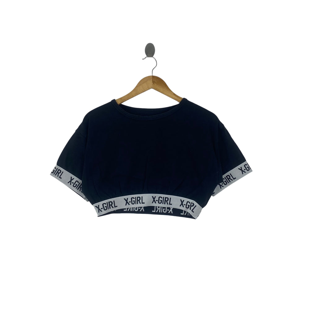 Vintage Y2K X-GIRL Cropped Short Sleeve Tee Shirt with Logo Elastic Trim Streetwear Y2K Style  Pre-Owned