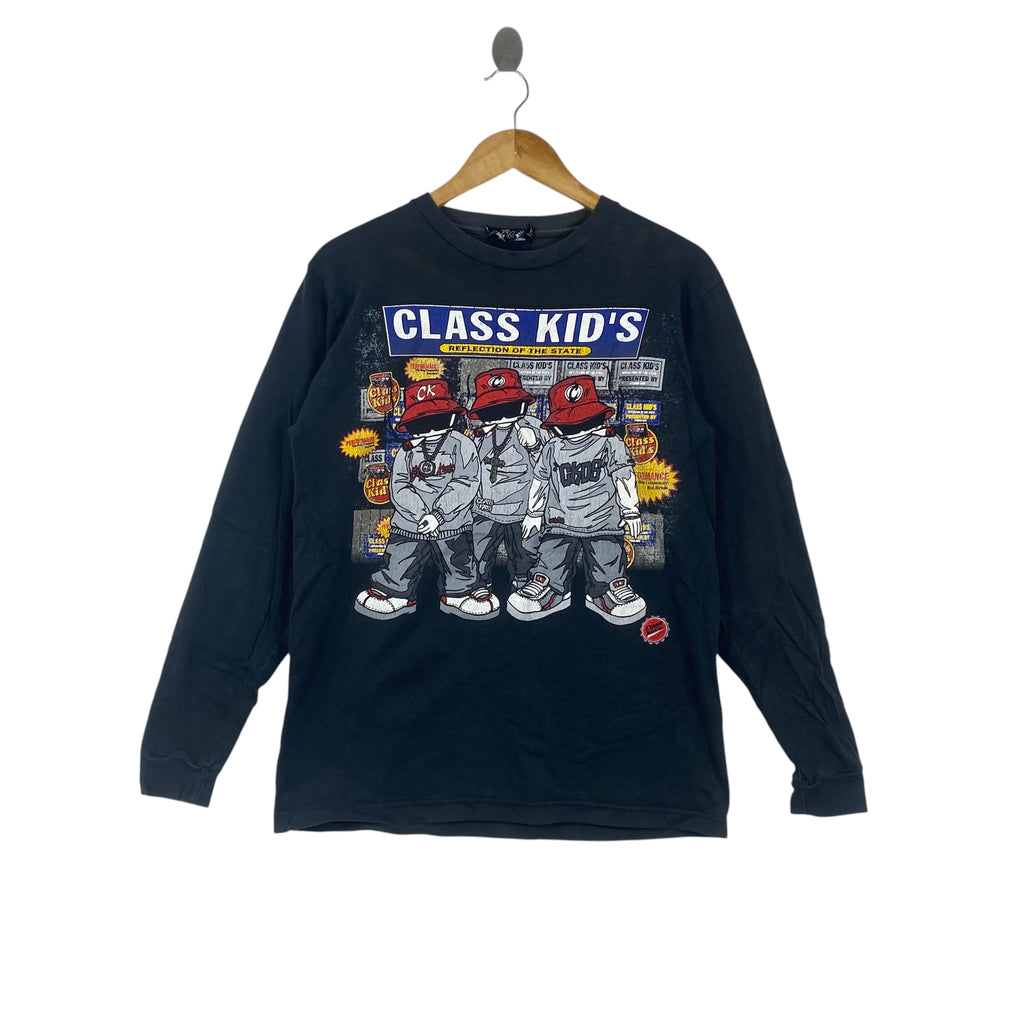 Vintage CLASS KID’S  “Reflection of the State” Graphic Long Sleeve Tee Shirt Faded Streetwear Hip Hop Cartoon
