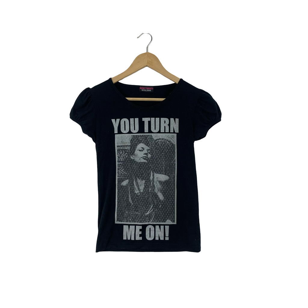 SECRET SOCIETY Sophia Loren Potrait Puff Sleeve Tee Shirt Top Distressed