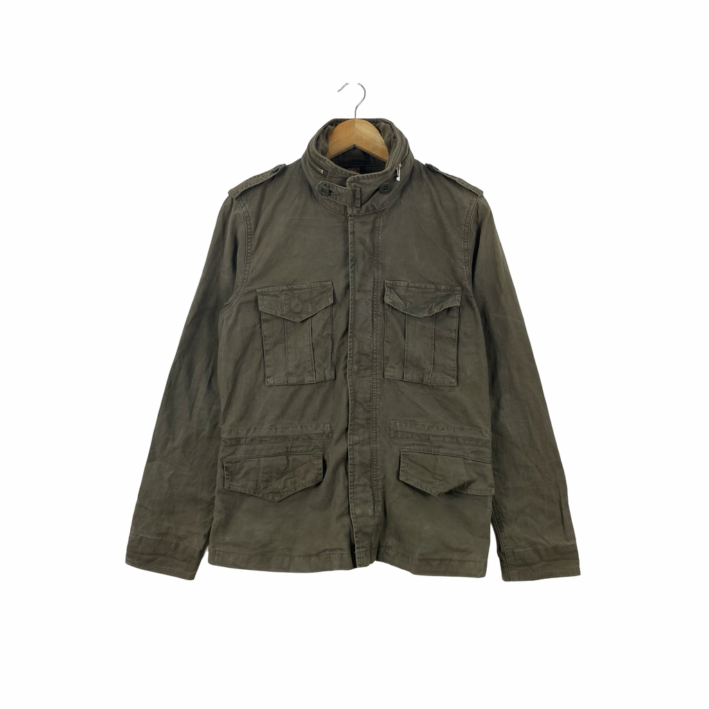 BARKER WORK CLOTHING Dept Original Military Field Jacket Utility Cargo Pocket High Neck Zip Up Coat