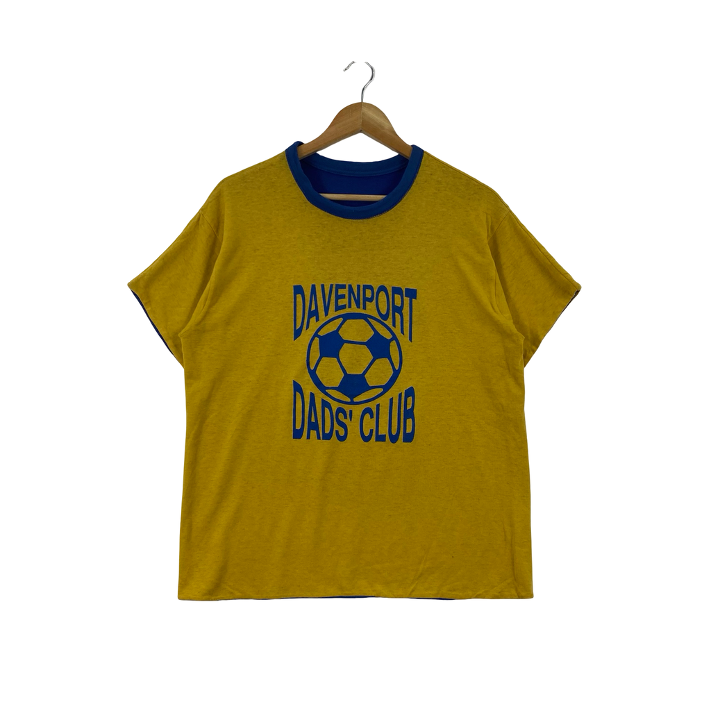 Vintage DAVENPORT DADS CLUB Ringer Soccer Graphic Tee, Retro Sportswear Casual Streetwear