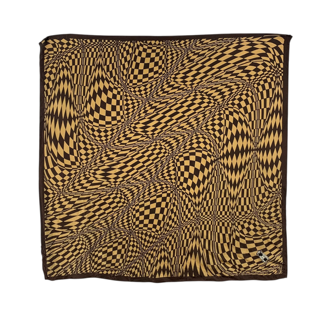 Vintage VALENTINO GARAVANI OLIVER Illusion Silk Scarf Hand Rolled Shawl Neckerchief Distorted Checkerboard