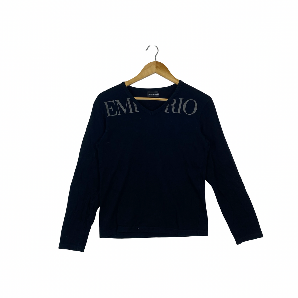 Vintage EMPORIO ARMANI Long Sleeve T-Shirt Big Logo V-Neck Casual