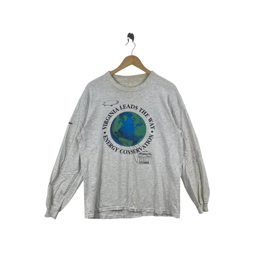 Vintage VIRGINIA LEADS The Way Energy Conservation Long Sleeve Graphic Tee Shirt Heather  Earth Print Single Stitch Style