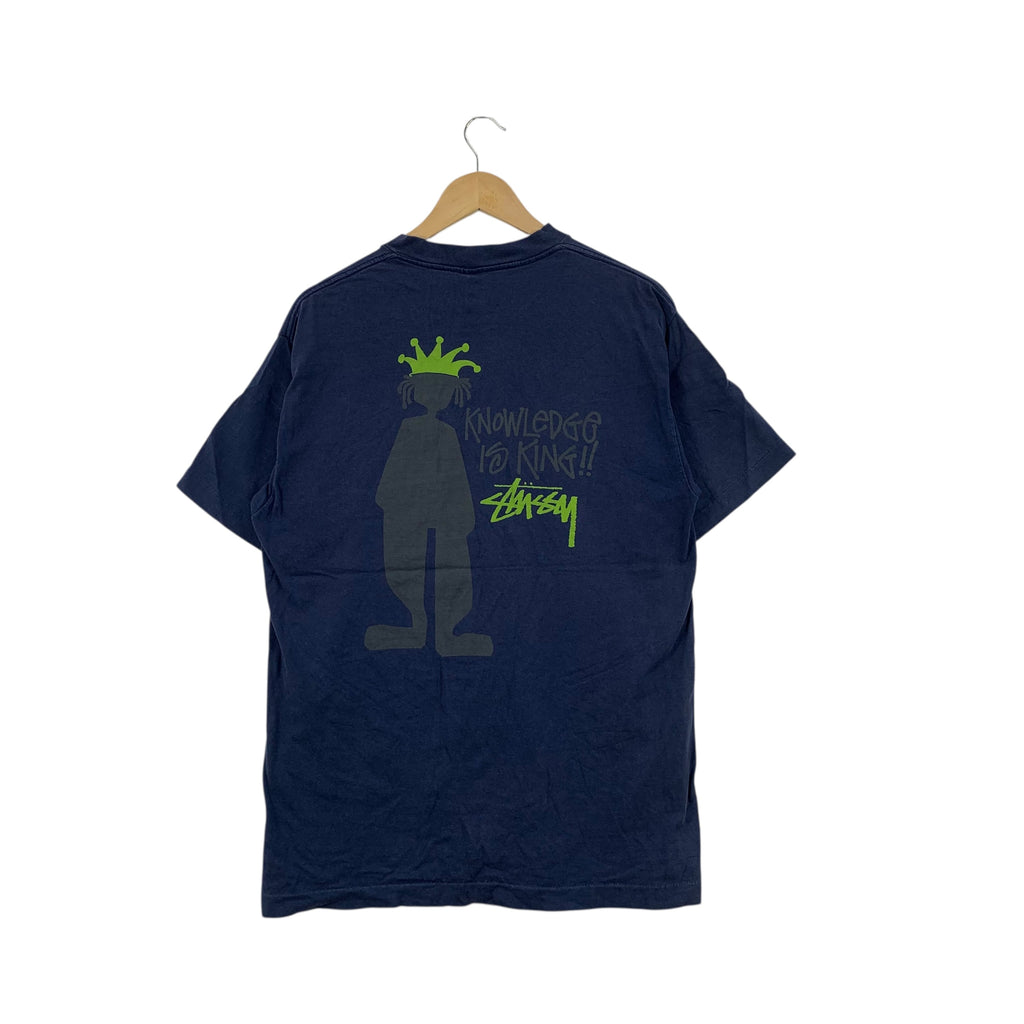Vintage 90s STUSSY KNOWLEDGE IS KING Skateboard Tee Shirt Top Tribe Tribe Tomtom