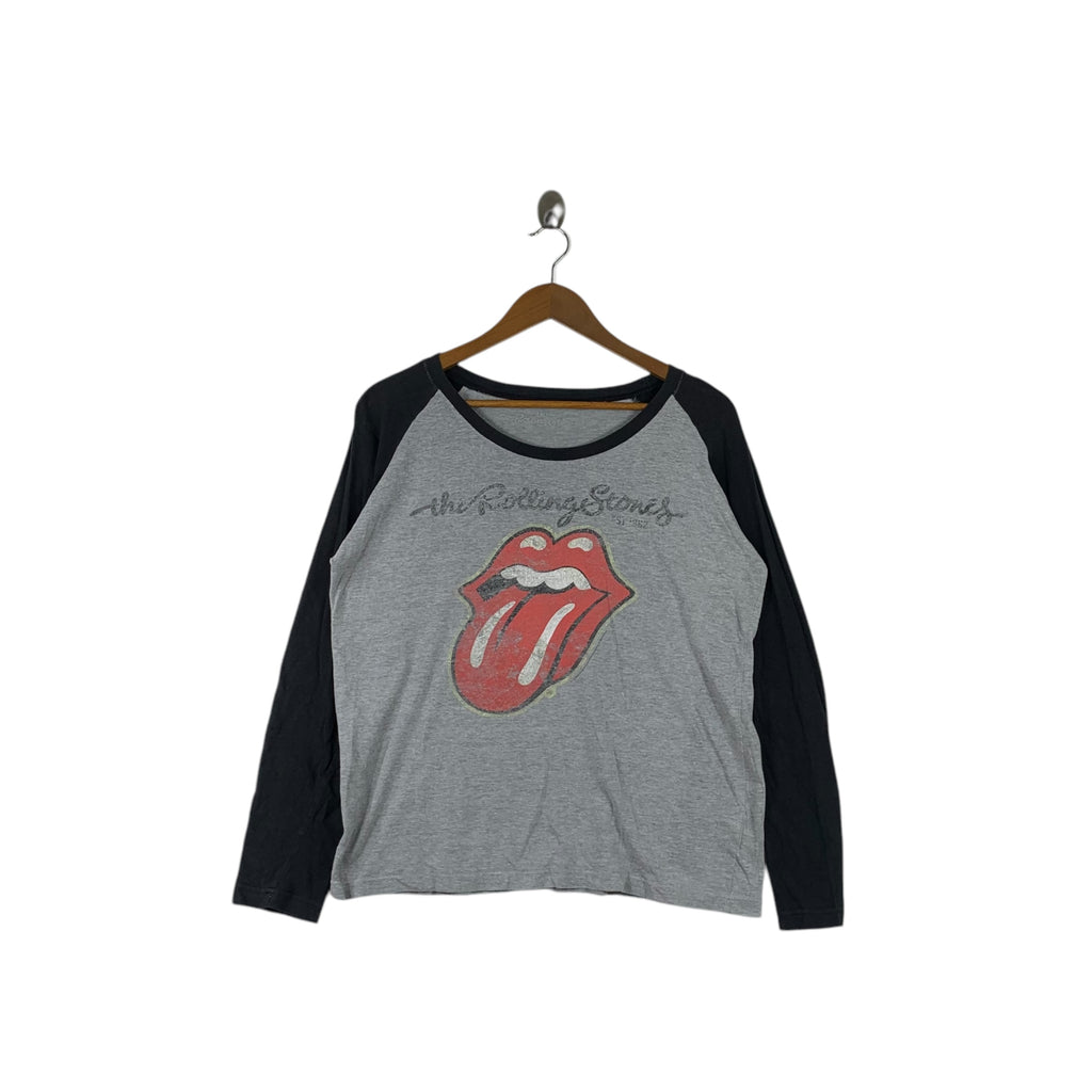 THE ROLLING STONES Hot Lips Tongue Distress Design Tee Shirt Top Raglan Band Tee