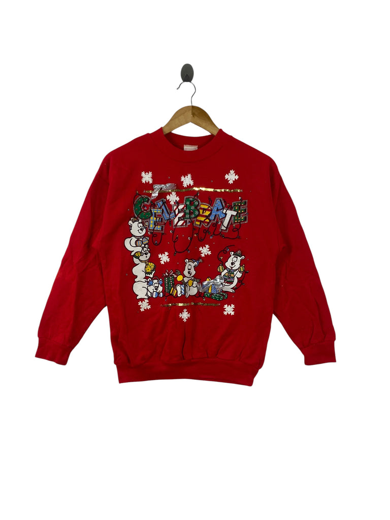 Vintage NEW MOVES CHRISTMAS Sweatshirt Crewneck Snowflake Holiday Graphic Teddy Bear Festive