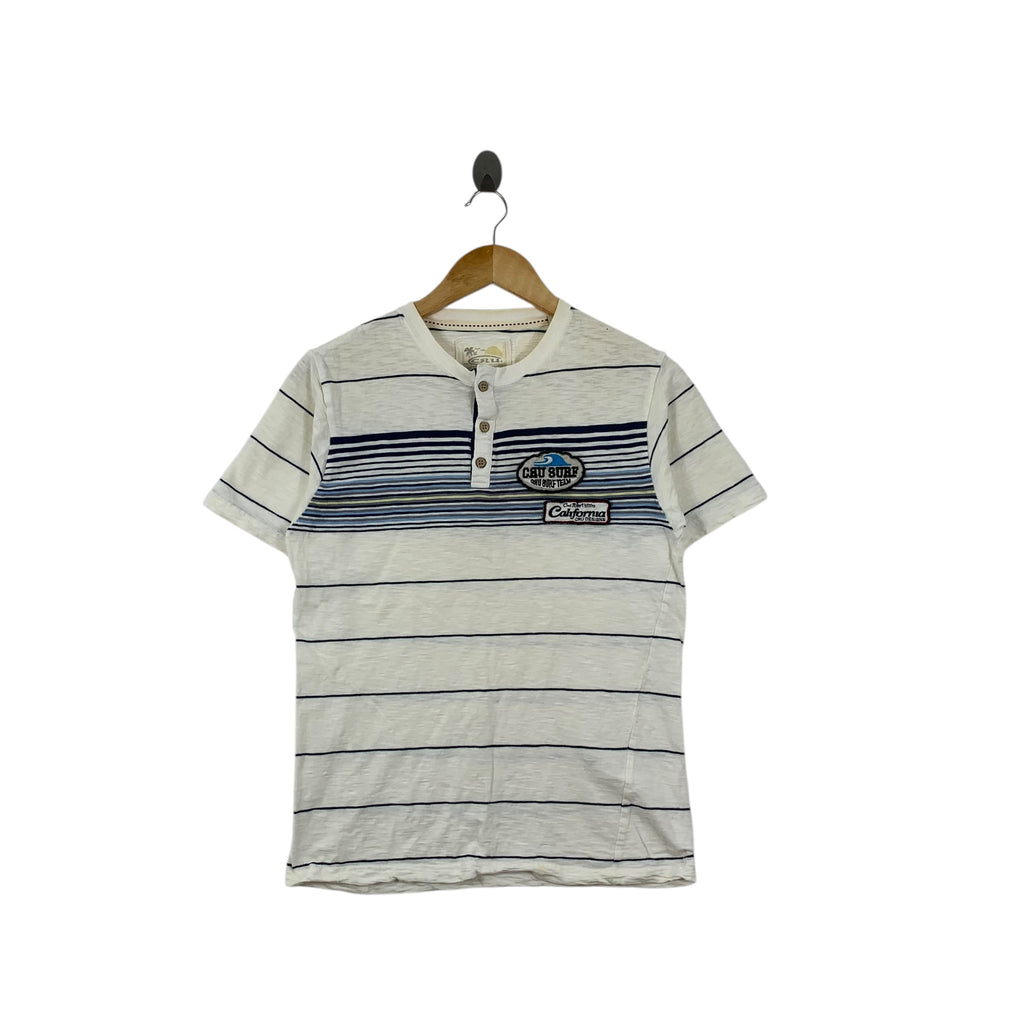 CRU DESIGNS SURF California Striped Henley Tee Shirt Top Cool Rider