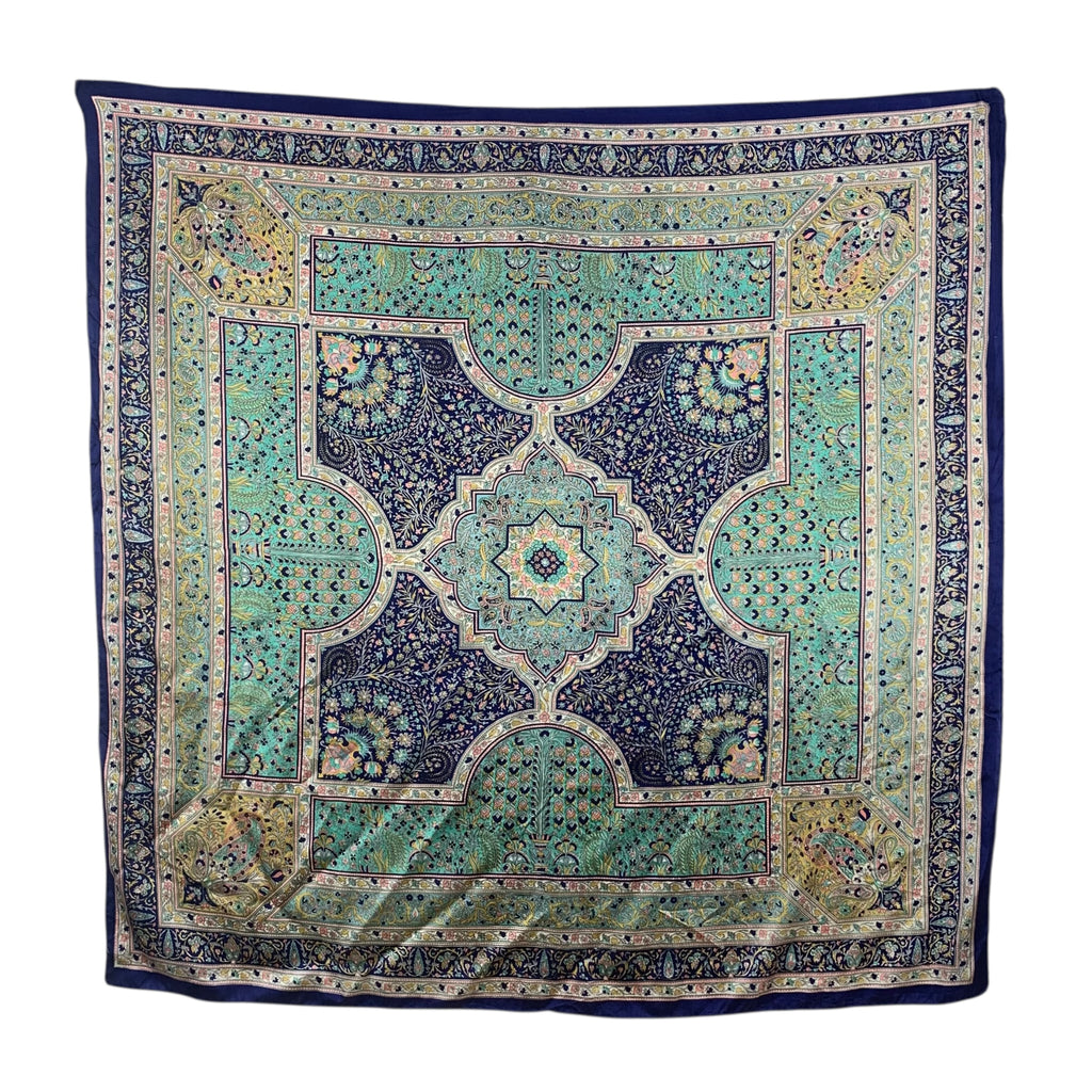Vintage PERSIAN TILE MANDALA Floral Silk Scarf Hand Rolled Shawl Neckerchief