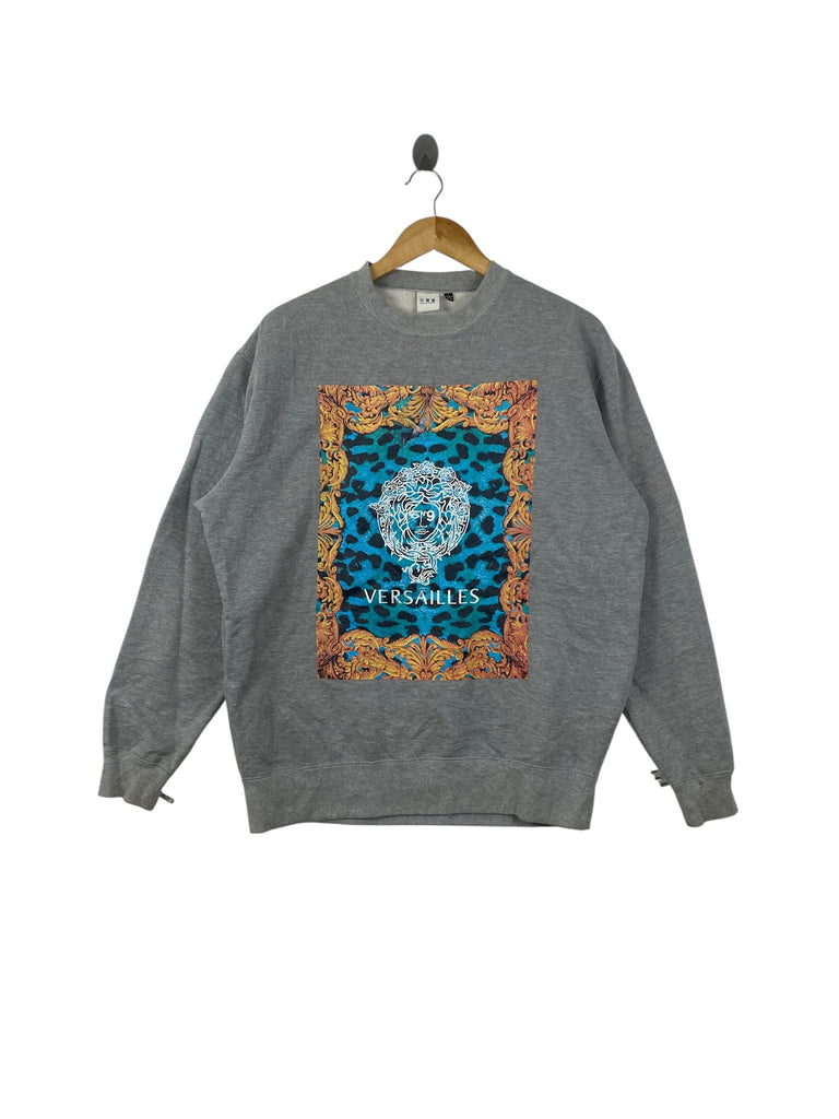 Vintage HWM VERSAILLES Graphic Sweatshirt Crewneck Pullover Baroque Ornate Print Leopard Pattern Retro Streetwear