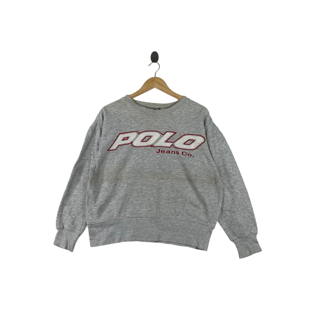 POLO RALPH LAUREN Jeans Co. Reflective Logo Tee Shirt Top Spellout Grey Sweatshirt
