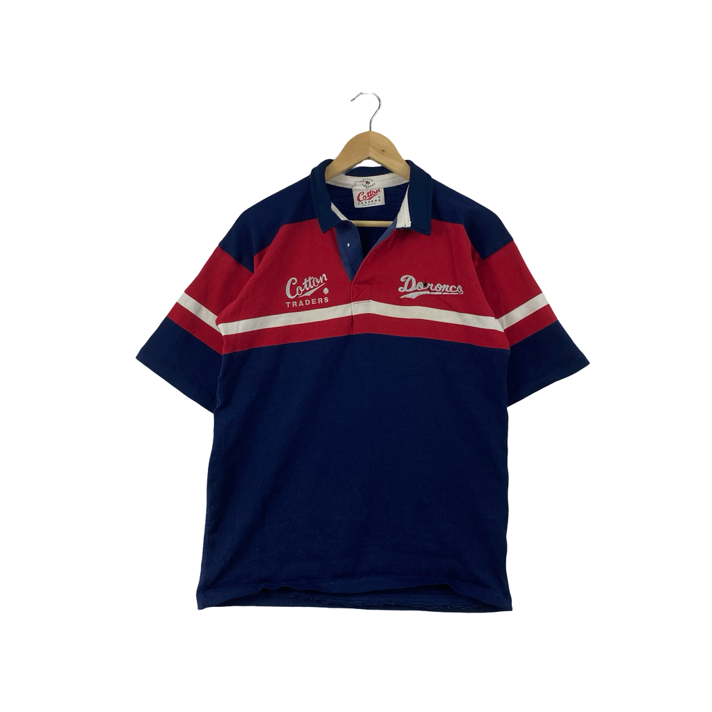 Vintage COTTON TRADERS NEW ZEALAND Rugby Polo Shirt Striped Embroidered Logo Retro Casual Sportswear
