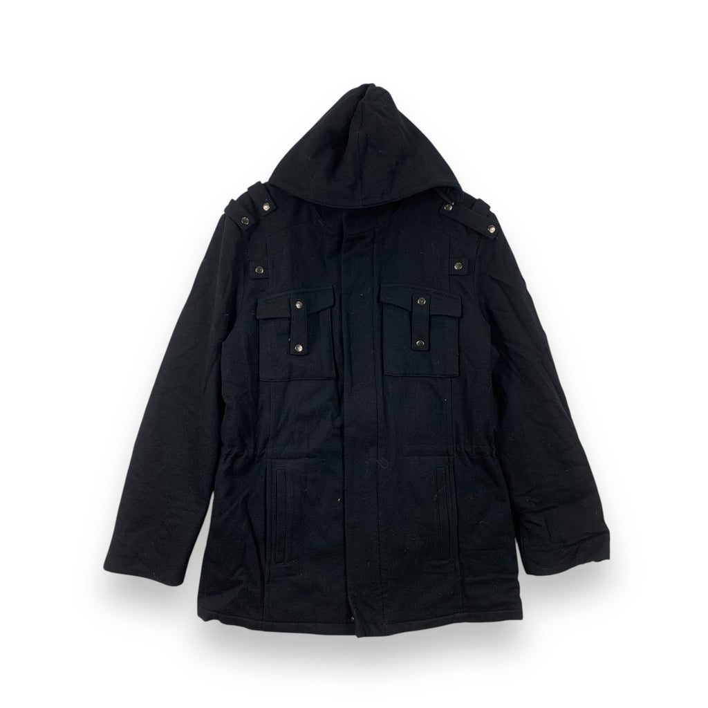Vintage BIGLIDUE JAPAN Hooded Military Style Jacket Utility Pocket Long Coat Heavy Outerwear