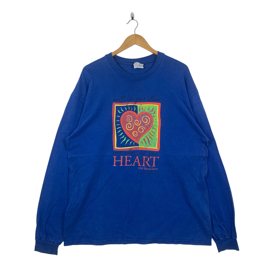 Vintage 1999 BLOOD DRIVE DONATIONS Campaign Heart Sweatshirt Sweater Top Pullover Jumper