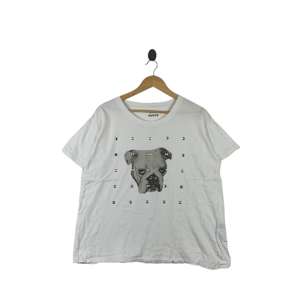 ZUCCA E.M. CABANE DE Bulldog Sequinned Fotofolio Tee Shirt Top Baggy Photography